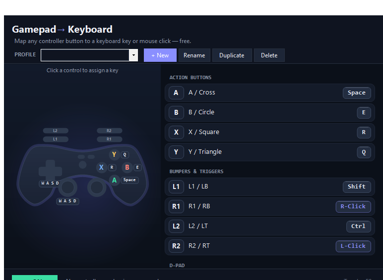 Gamepad to Keyboard — mapping a controller to keyboard keys